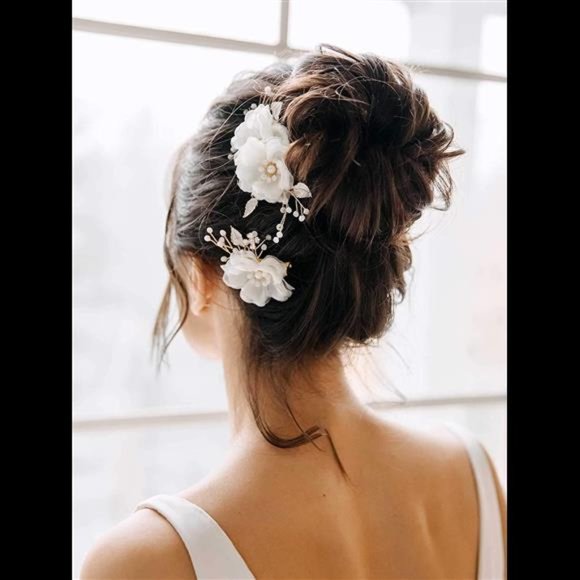 Bridal Hair Clips 2 Pcs Flower Wedding Hair Comb Pins Gold